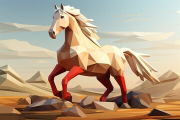 Horse in The Style of Low Poly Art. Creted with Generative AI Technology
