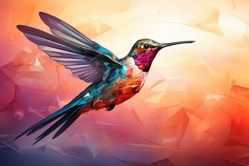 Obraz premium Hummingbird in The Style of Low Poly Art. Creted with Generative AI Technology