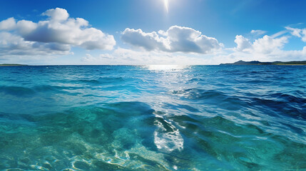 Fototapeta premium Beautiful seascape, water surface and sky with clouds. Nature composition.