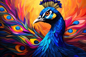 Peacock Pride in The Style of Low Poly Art. Creted with Generative AI Technology