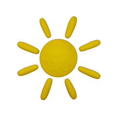 3d illustration. cartoon sun icon, Modern trendy design in plasticine, polymer clay, clay doh, play doh texture sign symbol.