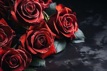 bouquet of red roses on black