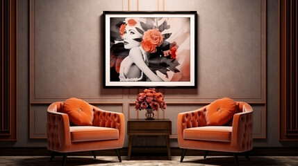 pink chairs with paintings image, Art deco Modern Interior Design Style
