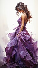 a lady wearing a purple dress.