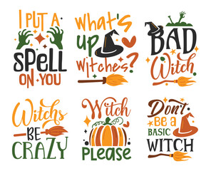 Halloween Typography T-shirt Design Set and Spooky Elements
