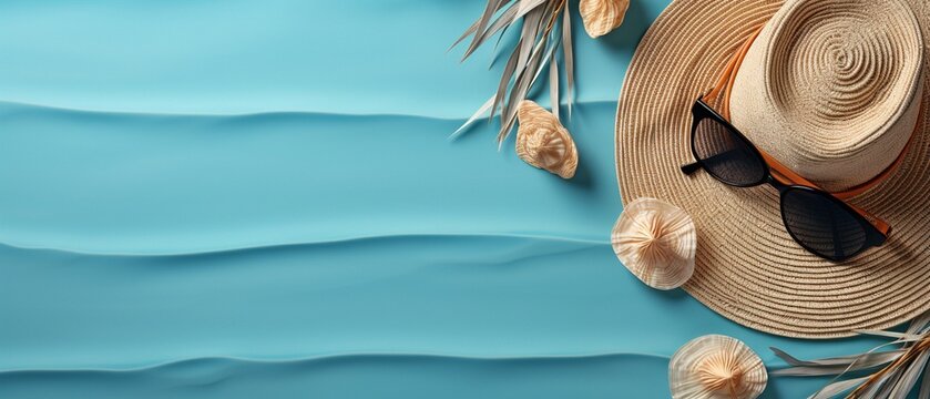 a background of azure sea with colourful beach accessories.