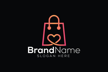 Trendy and minimal shopping bag and love vector logo design