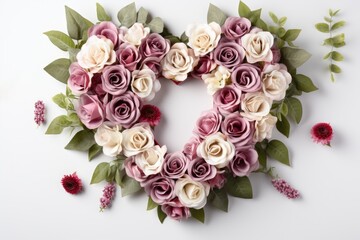 pink heart frame made from flowers