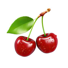 Cherry with leaf isolated on white and transparent background