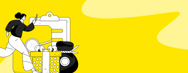 Use red envelopes to attract new customers and promote activity. Flat vector character concept illustration
