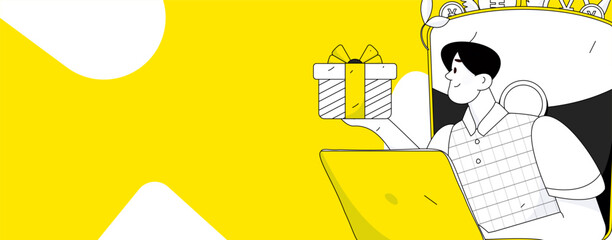 Use red envelopes to attract new customers and promote activity. Flat vector character concept illustration
