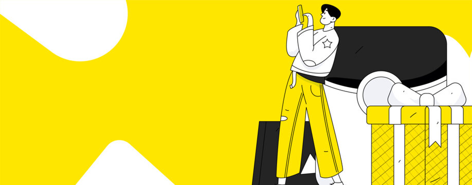 Use red envelopes to attract new customers and promote activity. Flat vector character concept illustration
