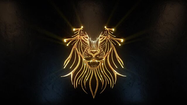 Leo zodiac sign symbol, horoscope sign lighting effect gold neon glow.
