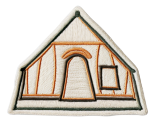 Outdoor camping tent embroidery patch isolated.
