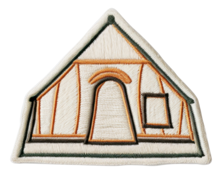 Outdoor camping tent embroidery patch isolated.