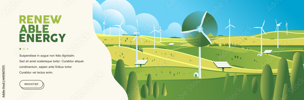 Canvas Prints Green hills nature landscape Eco friendly technology, wind turbine, alternative renewable energy, sustainable environment banner