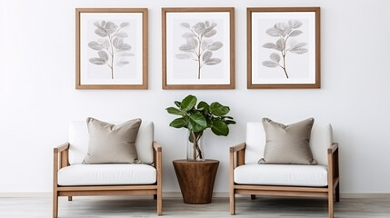 wood chair and plant framed, Art Moderne Modern Interior Design