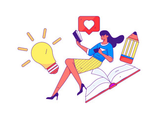 Character reading quietly vector concept operation hand drawn illustration