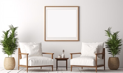 white chairs and art frame mockup for your home layout, Art Moderne Modern Interior Design
