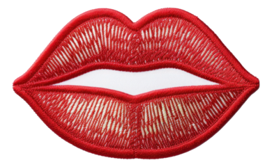 Red lips embroidery patch isolated.