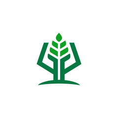 eco friendly icon human hand as tree with green leaves - concept vector. The graphic illustration also represents nature protection, ecology, environment conservation