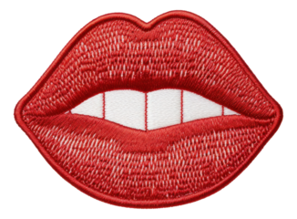 Red lips embroidery patch isolated.