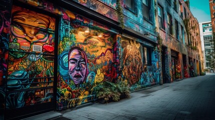 Vibrant Cityscape: Exploring the Artistic Tapestry of Urban Walls and Ancient Architecture, generative AI