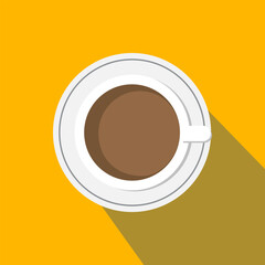 Coffee time concept with white cup abstract on yellow background.