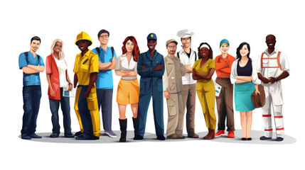 Obraz premium Illustration of Group of Diverse Multiethnic People with Different Jobs