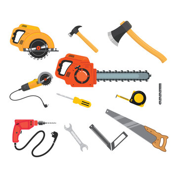 set of various construction tools. mechanical and  builder tools for repair and construction. 