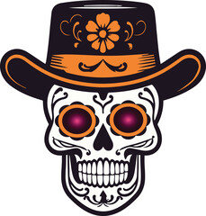 Hispanic heritage sugar skull marigold Festive dia de los muertos with hat vector icon