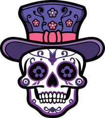 Hispanic heritage sugar skull marigold Festive dia de los muertos with hat vector icon