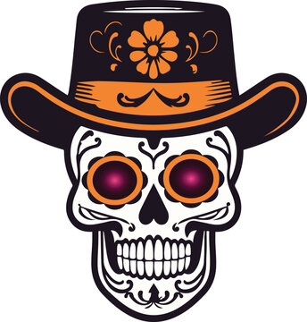 Hispanic heritage sugar skull marigold Festive dia de los muertos with hat vector icon