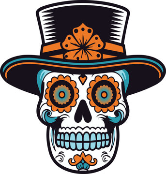 Hispanic heritage sugar skull marigold Festive dia de los muertos with hat vector icon