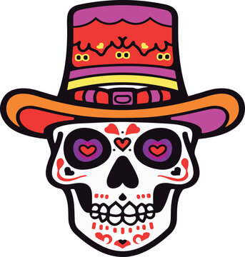 Hispanic heritage sugar skull marigold Festive dia de los muertos with hat vector icon