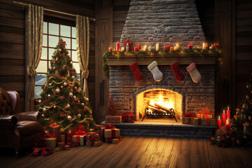 room fireplace with christmas decorations