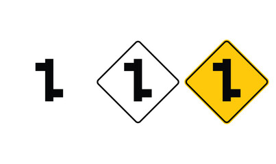 icon Warning right and Left junction sign for yellow black and white background