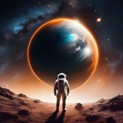 a man in an astronaut suit in a space background. AI-Generated.