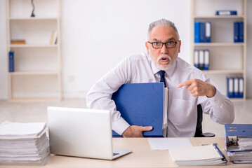 Fototapeta premium Old male employee working in the office