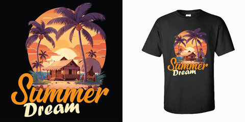 summer Dream t shirt design vector illustration. summer Dream t shirt, summer surfing t shirt. summer sublimation t shirt Vector illustration