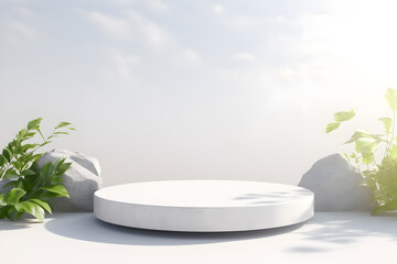 Stone podium rock platform 3d for display minimal product display presentation cosmetics products branding, Empty stage showcase identity and packaging design, ai generate