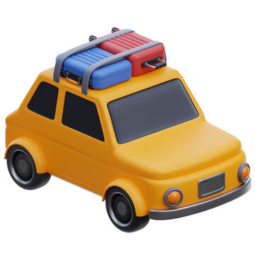 travelling car 3d icon in PNG. travel car 3d icon. 3D icon travel car rendered isolated on white. trip car 3d icon illustration. roadtrip car 3d icon.