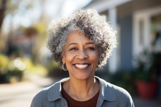 Smiling portrait of a happy senior african american woman outdoors