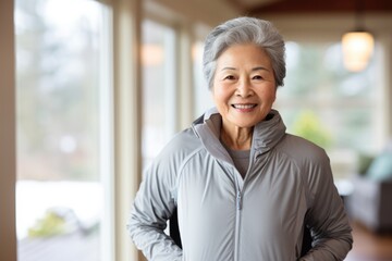 Smiling portrait of a happy senior asian woman at home