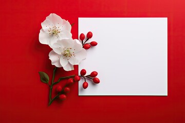blank white paper with flower copy space