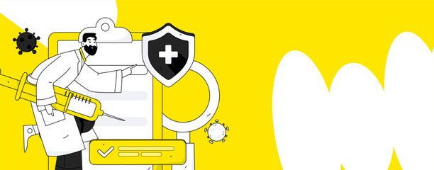 Medical characters fighting the epidemic flat vector concept operation hand drawn illustration
