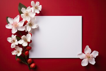 blank white paper with flower copy space for valentines womens mothers day