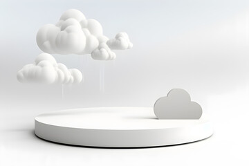 Podium and minimal cloud scene, 3d display product display presentation cosmetics products branding, Empty stage showcase identity and packaging design, ai generate