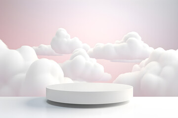 Podium and minimal cloud scene, 3d display product display presentation cosmetics products branding, Empty stage showcase identity and packaging design, ai generate