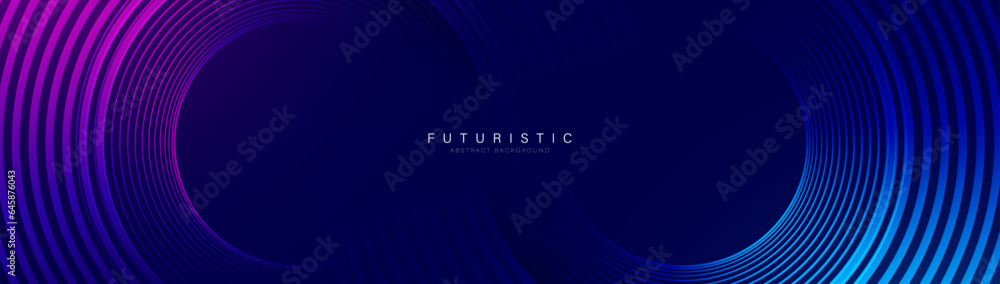 Poster blue and violet abstract background with glowing infinity circle curve geometric lines. modern shiny